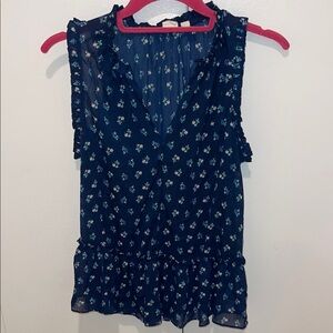 Floral Navy Sleeveless Blouse
